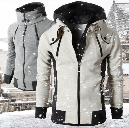 Men's Zip UP Hooded Jacket Fake Two Piece Sports Cardigan Casual Slim Sweatshirt Jacket