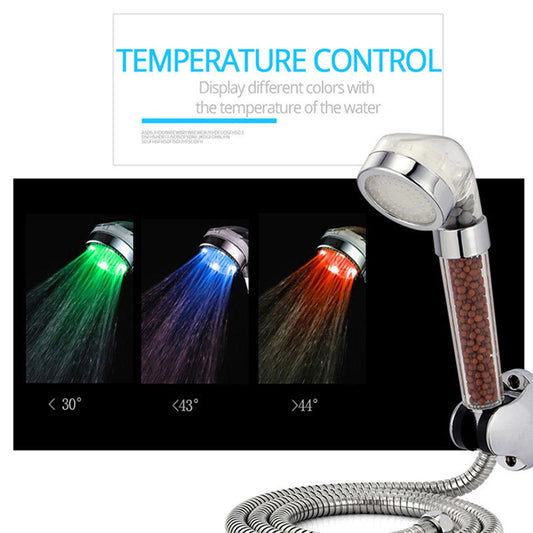 Color Changing LED Shower Head Temperature Sensor Handheld Mineral Anion Spa High Pressure Filter Shower Head