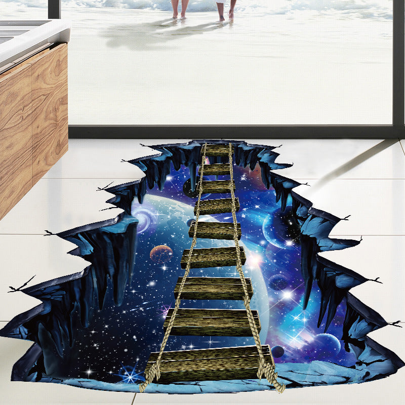 New 3D wall sticker creative universe planet suspension bridge