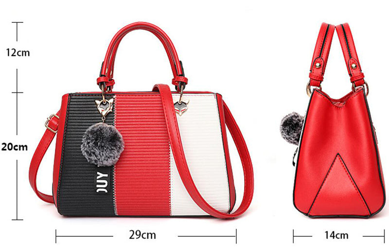 Women Hairball Ornaments Totes Patchwork Handbag Party Purse Ladies Messenger Crossbody Shoulder Bags Women Handbags