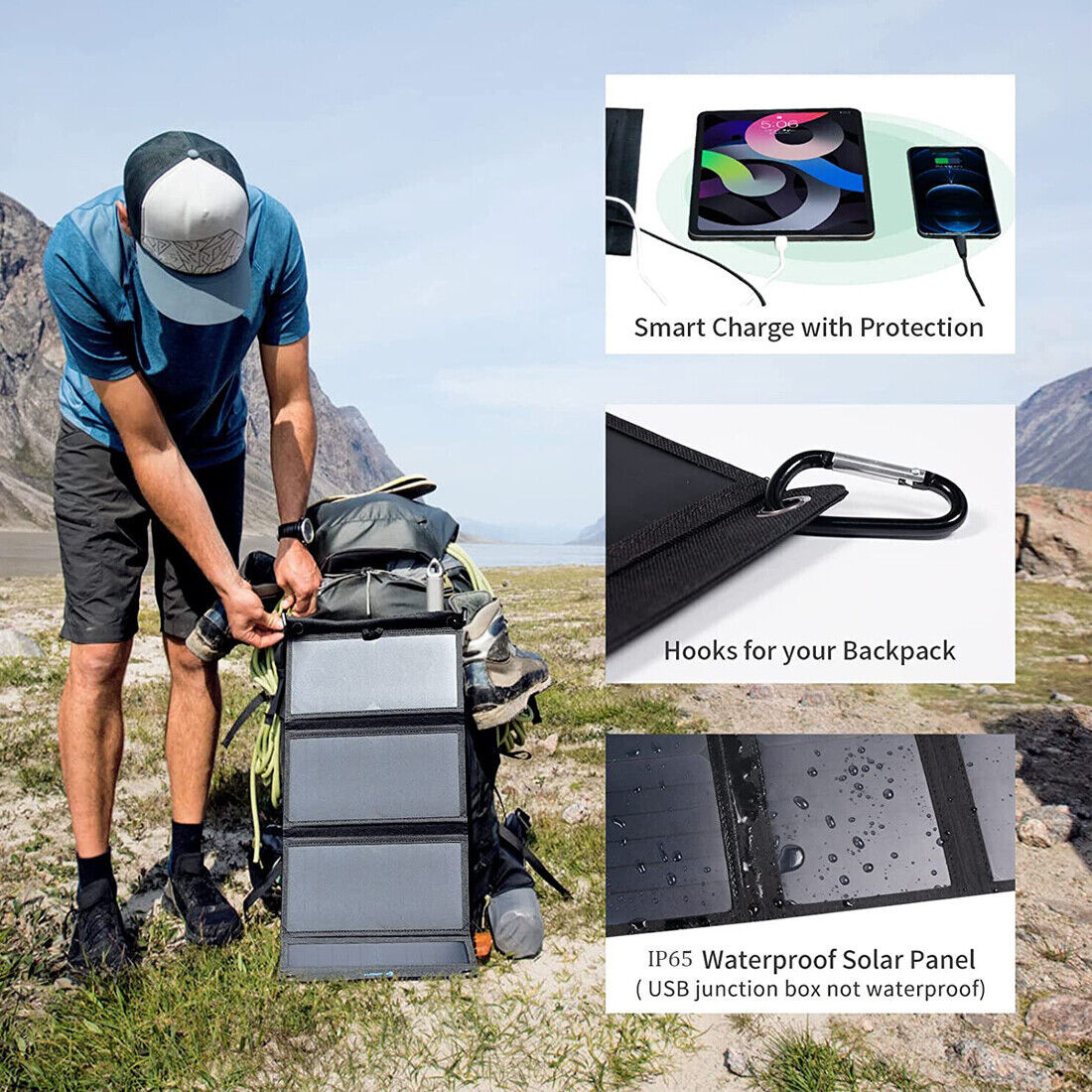 20W Foldable Solar Panel Solar Panel Power Bank Mobile Phone USB Charger Camping Hiking